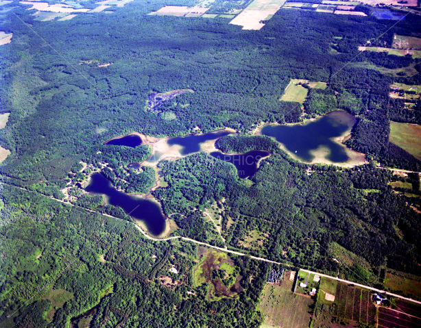 Spring, West, and Tacoma Lakes in Montcalm County, Michigan